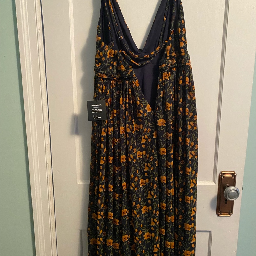 Lulu’s Full of Joy Navy Blue Floral Print Maxi Dress